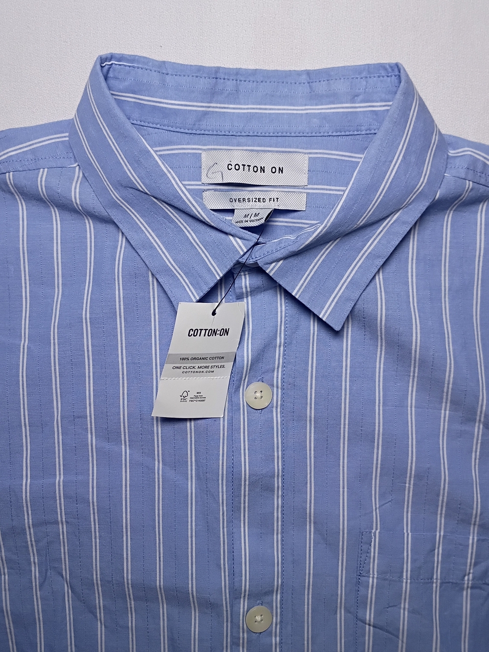 Cotton On Hampton Mens Oversized Organic Cotton Shirt Medium Blue Stripes NWT